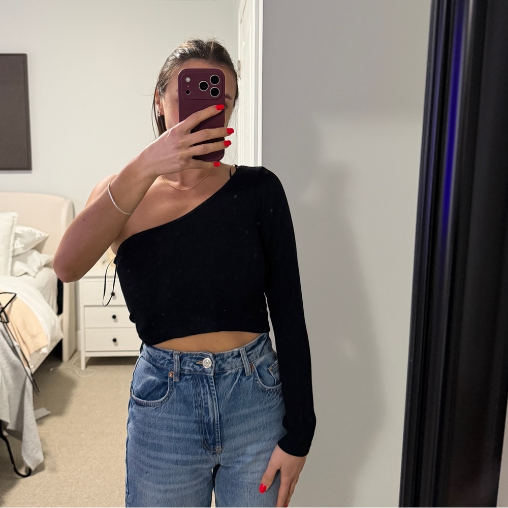 Zara One Shoulder Ribbed Top